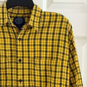Gap Mens Flannel Button Down Shirt Yellow‎ Black Check Plaid Cotton Medium